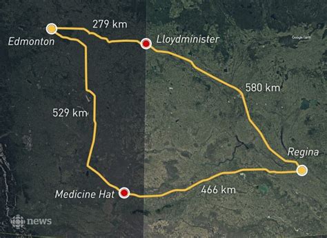 Distance from Medicine Hat to Lloydminster